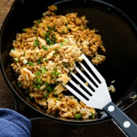 Egg fried rice in a skillet