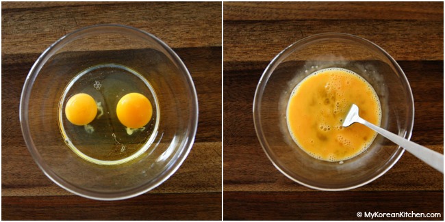 beaten eggs in a bowl