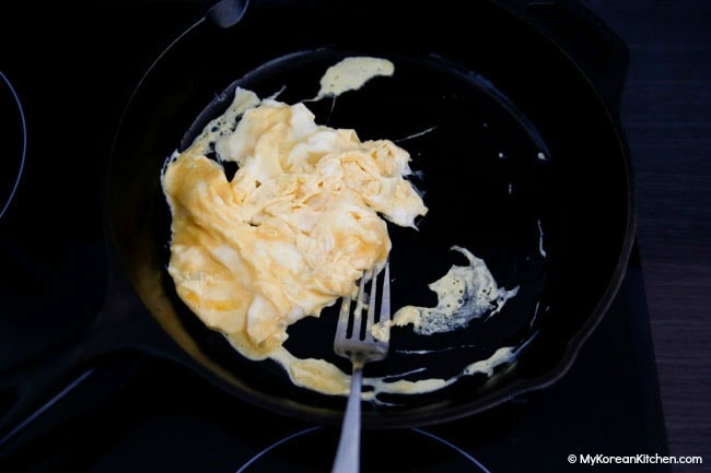 scrambled eggs in a skillet