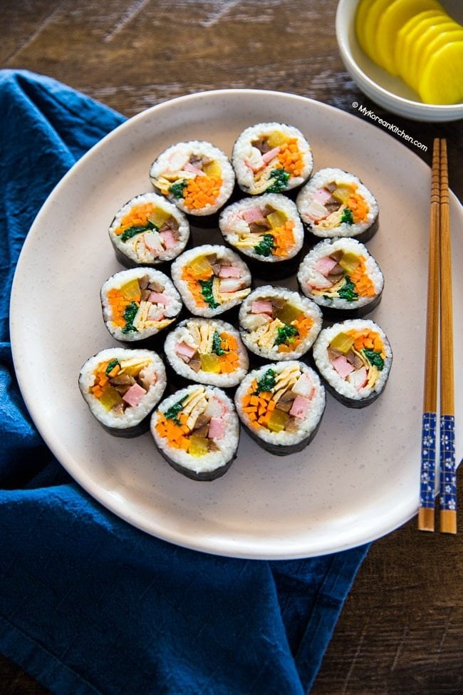 Kimbap served with yellow radish pickles