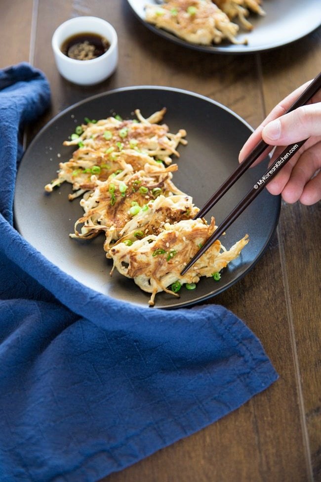 Korean enoki mushroom pancake recipe | MyKoreanKitchen.com