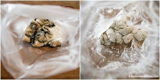 Flour coated oysters