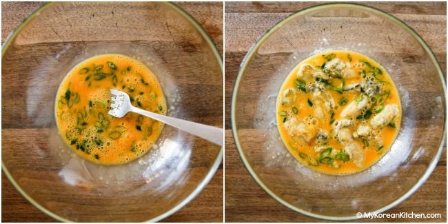 Egg mixture for oyster pancakes