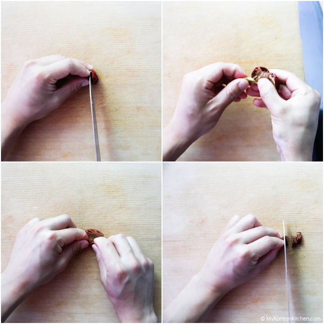 Collage images of dried jujube cutting.