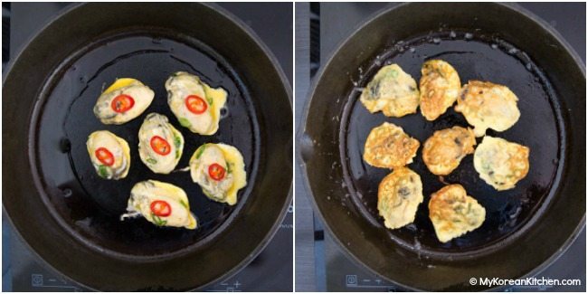 Cooking oyster pancakes