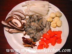 Ingredients for Radish and Oysters on rice