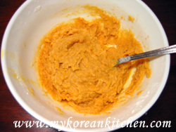 Mixing flour and melted butter sugar Mixing flour and melted butter sugar