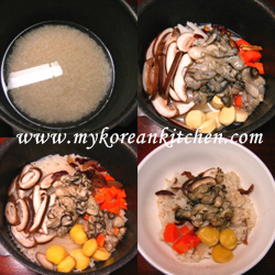 Radish and Oyster on Rice Cooking