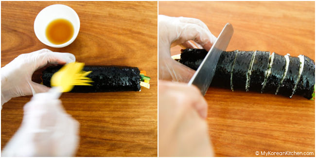 Slicing kimbap