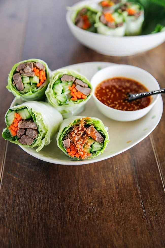 How to make Bulgogi spring rolls | MyKoreanKitchen.com