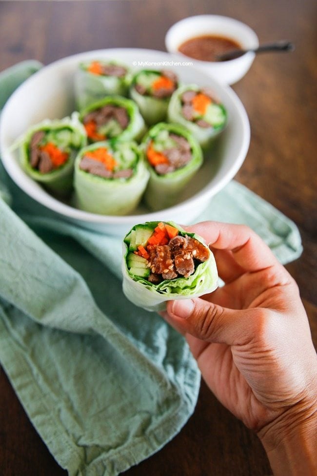 Bulgogi Spring Rolls with Sweet Ssamjang Sauce | MyKoreanKitchen.com