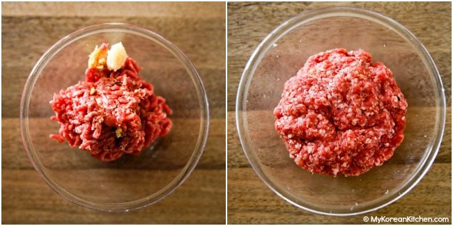 marinating beef in a bowl