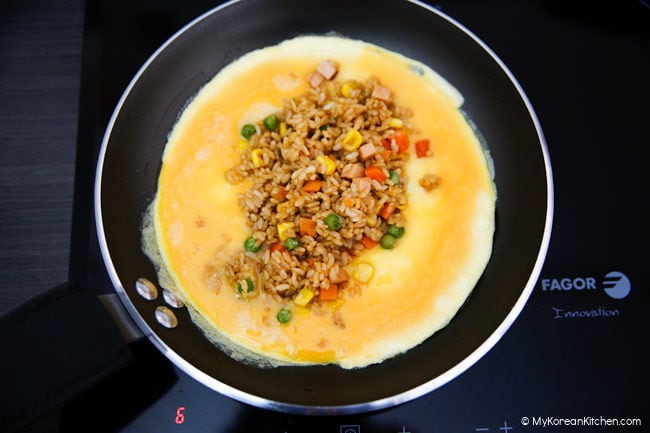 Fried rice on omelette