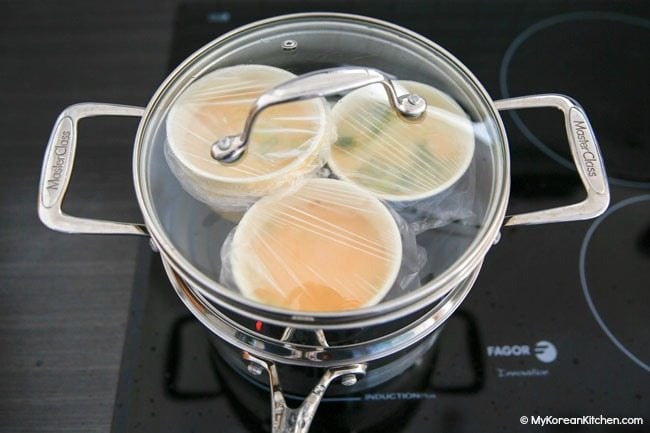 Korean steamed egg in a steamer pot
