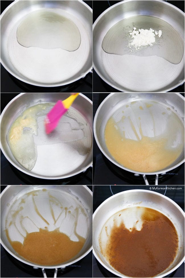 Step by step collage picture for making roux for omurice sauce
