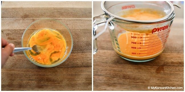 Getting egg ready for Korean steamed egg