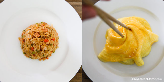 Serving tornado omelette on top of rice