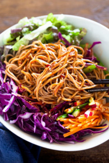Bibim guksu servced with assorted vegetables