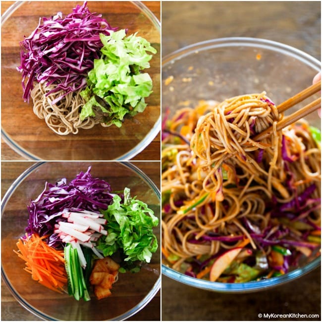 Mixing Bibim Guksu Ingredients in a Bowl