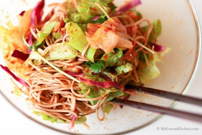 Korean Spicy, Sweet and Vinegary Noodles (Bibim Guksu) | MyKoreanKitchen.com