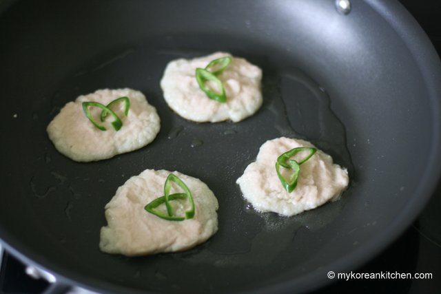 Korean Potato Pancakes (Gamja Jeon) in a pan 2