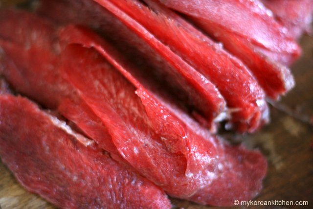 Thinly sliced Kangaroo Meat zoomed