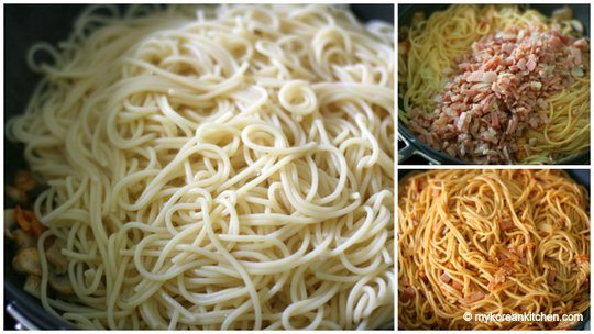 Add spaghetti and bacon