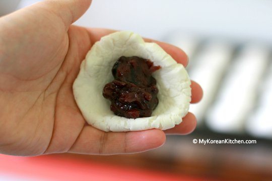 Adding red bean paste