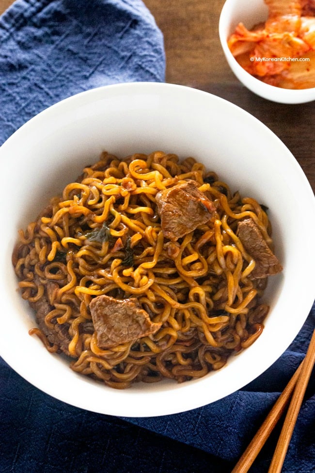 Jjapaguri with rib eye steak