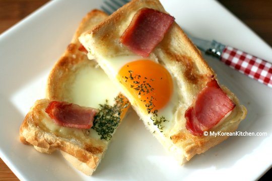 Egg in a basket cut in half