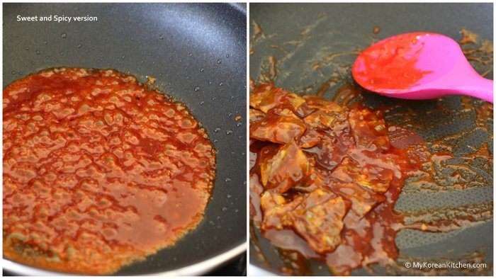 Step 5. Simmer the sauce with fish jerky - sweet & spicy