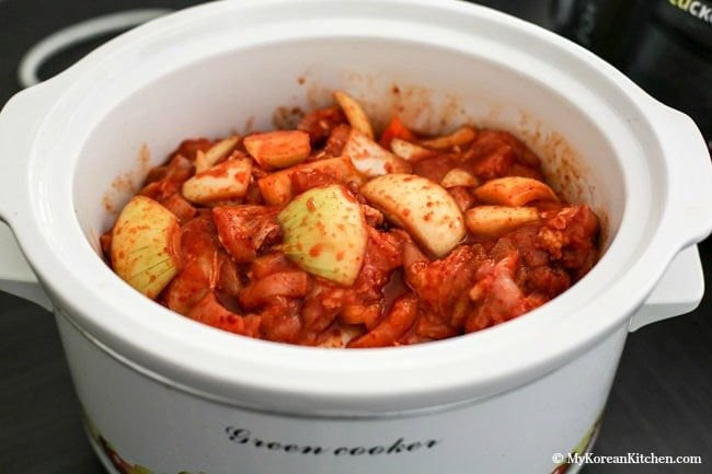 Slow Cooker Korean Spicy Braised Chicken and Potatoes (Dakdoritang) | MyKoreanKitchen.com