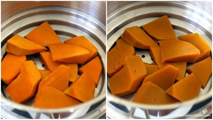 Step 2. Clean & cut pumpkin and steam it