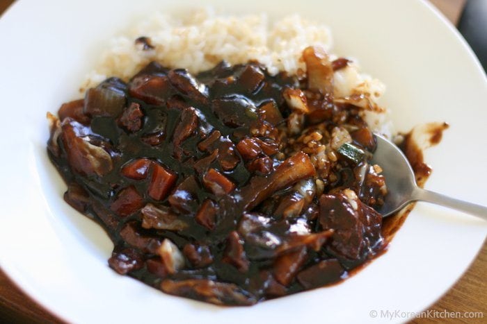 Korean Black Bean Sauce Noodles (Jajangmyeon) | MyKoreanKitchen.com