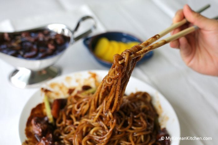 Korean Black Bean Sauce Noodles (Jajangmyeon) | MyKoreanKitchen.com