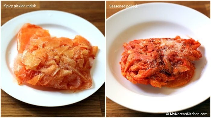 Defrost radish pickle and pollock
