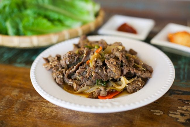 Bulgogi served on a white plate