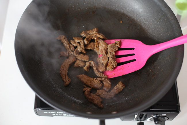 Pan frying meat