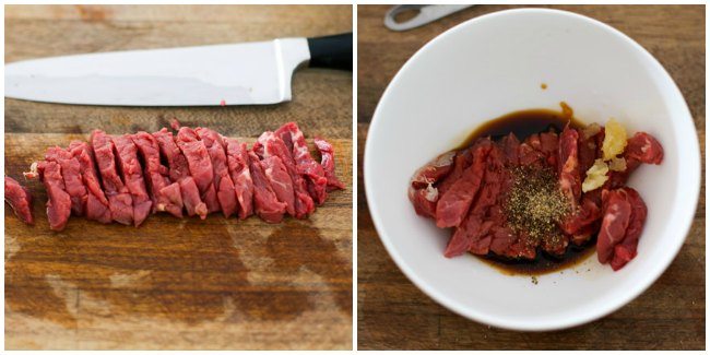 Marinating beef for Japchae