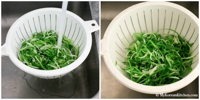 Getting ready green onions for salad