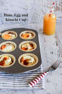 Baked Ham and Egg Cups with Kimchi! On the go breakfast with a Korean twist! | MyKoreanKitchen.com
