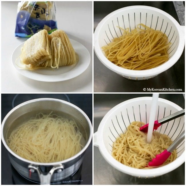 Korean Spicy Chewy Noodles (Jjolmyeon) - Bouncy textured noodles served with fresh vegetables and sweet, tangy and spicy Korean sauce | MyKoreanKitchen.com