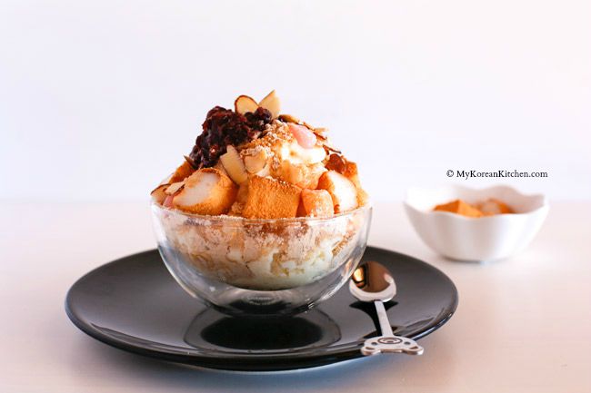 Korean Milk Ice Sorbet: Injeolmi Bingsu - A perfect Korean summer dessert. Loaded with delicious dessert toppings! | MyKoreanKitchen.com