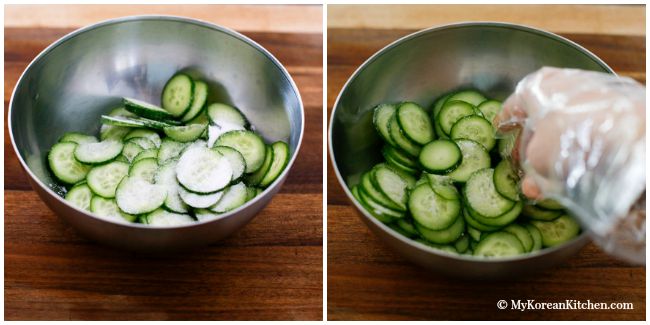 Sautéed Korean Cucumber Side Dish - Easy, simple, crunchy and delicious stir fried Korean cucumber salad | MyKoreanKitchen.com