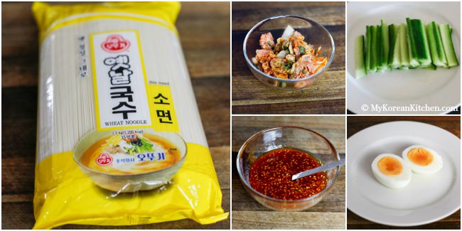 Spicy cold Kimchi noodles recipe - This is a perfect summer time dish. Bring your lost appetite back with these spicy cold Korean noodles! | MyKoreanKitchen.com