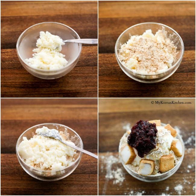 Korean Milk Ice Sorbet: Injeolmi Bingsu - A perfect Korean summer dessert. Loaded with delicious dessert toppings! | MyKoreanKitchen.com