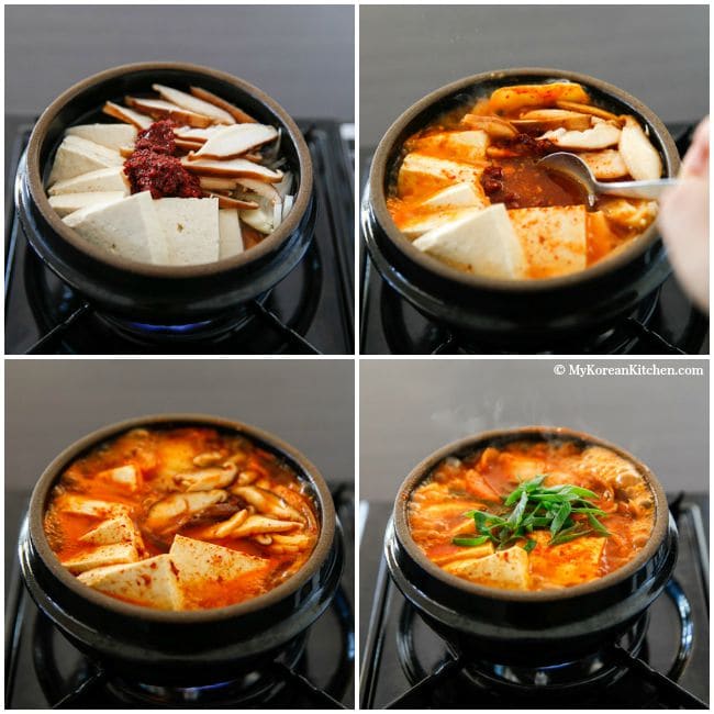 The classic Kimchi Jjigae (Kimchi stew) recipe with some fatty pork. When the fat from the pork melts into the soup, it becomes irresistibly delicious! | MyKoreanKitchen.com