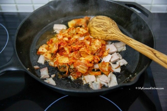 Stir frying kimchi | MyKoreanKitchen.com