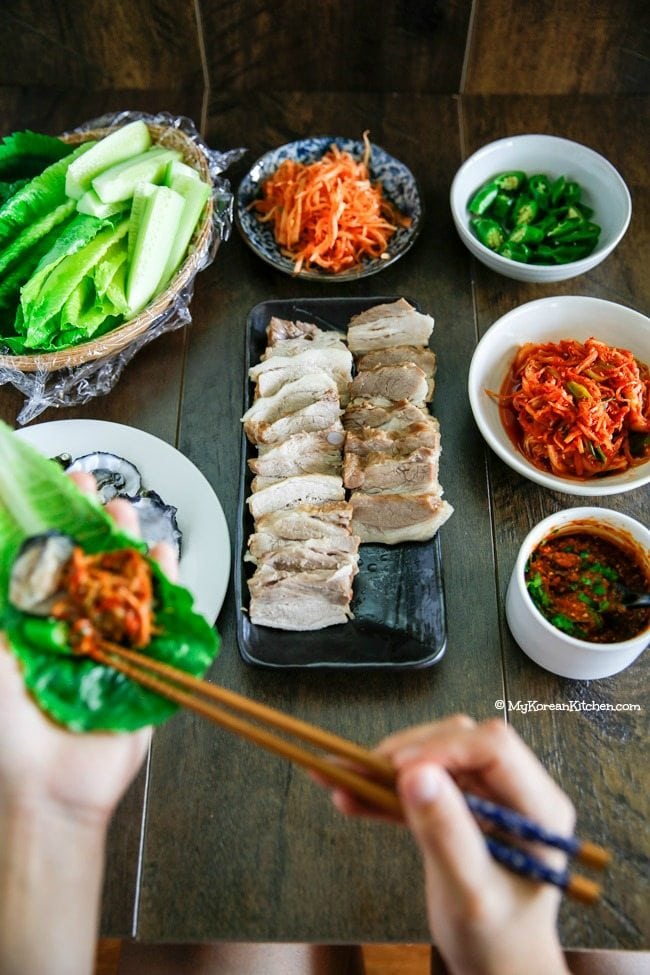 Apple Infused Korean Pork Wraps (Bossam) | MyKoreanKitchen.com