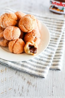 Nutella Stuffed Sweet Rice Flour Doughnut Holes - Outside is crunch but inside is sticky like mochi rice cakes and gooey! | MyKoreanKitchen.com